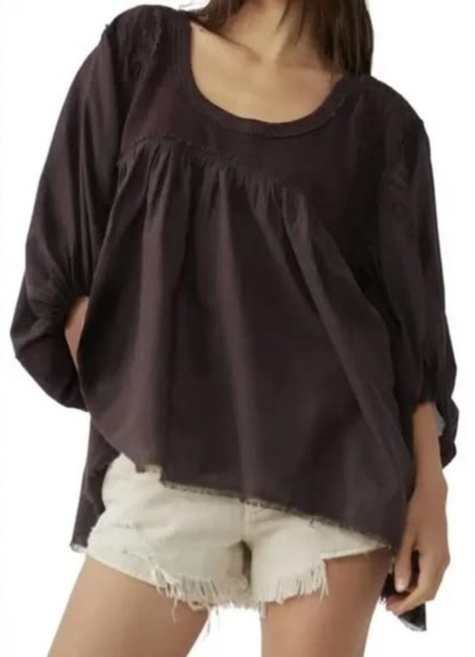 Free People RARE Embroidered Pure Cotton Oversized Flowing Lace Detailing Blouse